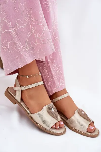 S. BARSKI Dámske Sandále Na Plochom Opätku S Ozdobou S.Barski