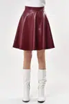 88854 Dewberry Flared Faux Leather Skirt-BURGUNDY