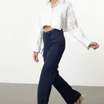 Trendyol Navy Blue V Waist Detailed Woven Fabric Trousers