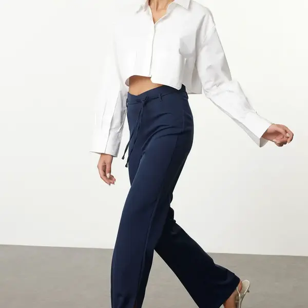 Trendyol Navy Blue V Waist Detailed Woven Fabric Trousers