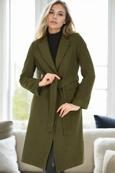 Z6628 DEWBERRY WOMEN'S COAT-KHAKI-1