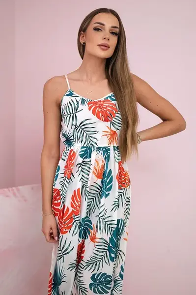 Dress with ecru leaf motif