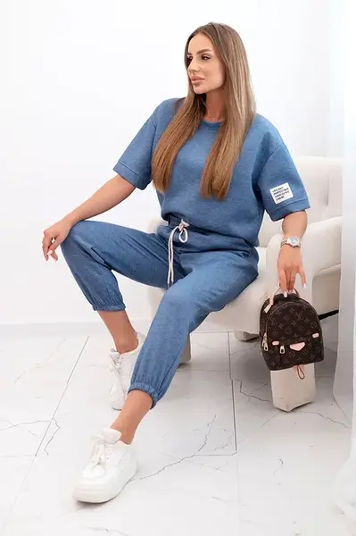 Kesi Włoski Dámska viskózová súprava s krátkym rukávom a nohavicami džínsový melan