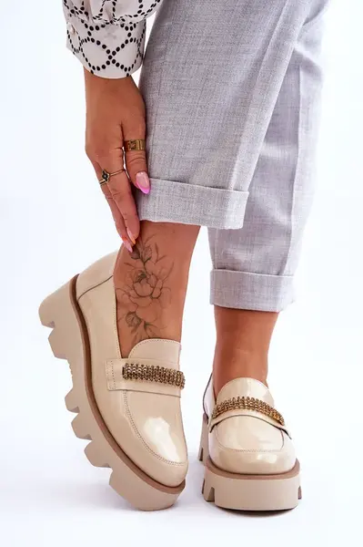 Laura Messi Módne mokasíny na platforme s dekoráciou Laury Messi 2600 Beige