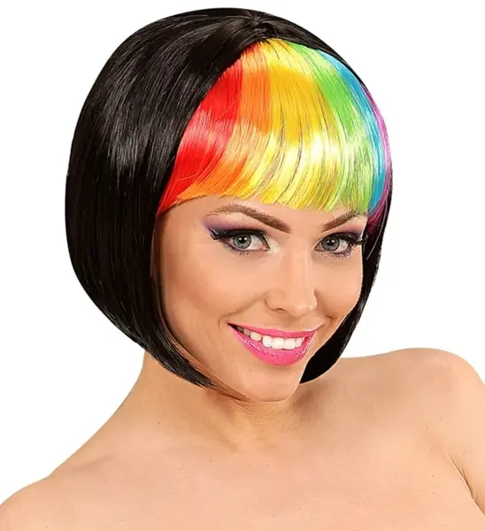 Dámska parochňa čierna s dúhovou ofinou bob