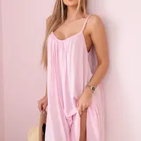 Kesi Włoski Viskózové šaty na ramínka světle růžová