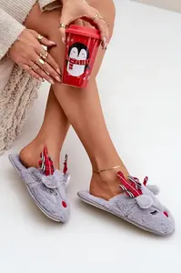 marka niezdefiniowana Vánoční Pantofle S Motivem Sobů Šedé Sylaia