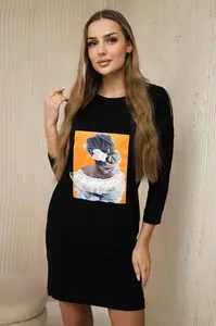 Šaty s 3D grafikou, krajka černá