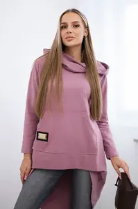Mikina s dlouhým zadním dílem a kapucí tmavě růžová