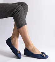 Gemre Navy blue ballet flats adorned with a bow and brooch Esdras