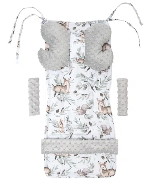 Medi Partners Stroller insert in a 4-piece set - Deer in leaves + gray Minky