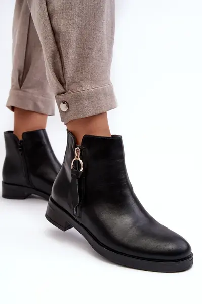 EVENTO Ploché Dámské Kožené Boty Černé Vasica