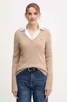 Vlněný svetr Tommy Hilfiger dámský, béžová barva, WW0WW43505