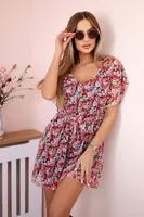 Květinové šaty se zavazováním v pase černé