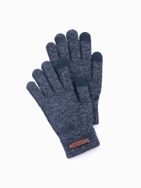 Ombre Men's knitted gloves with wool - navy blue melange