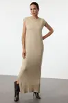 Trendyol Beige Maxi Knitwear Soft Texture Slit Detailed Vest Dress