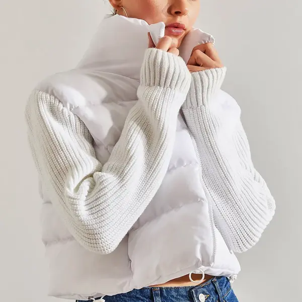 Bianco Lucci Women's Knitwear Sleeve Crew Neck Down Coat
