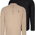 DOUBLE SET G783 DEWBERRY JUDGE COLLAR SHIRT-BLACK-BEIGE