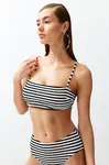 Trendyol Black-White Striped Strapless Textured Core Bikini Top