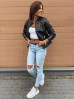Černá dámská koženková bunda se stojáčkem Dstreet