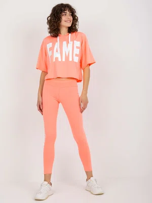 Fluo oranžový dámský sportovní set s nápisy