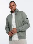 Ombre Men's jacket with high collar and fleece interior - khaki