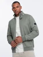 Ombre Men's jacket with high collar and fleece interior - khaki
