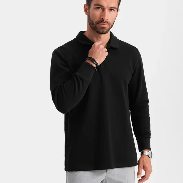 Ombre Men's structured knit polo collar sweatshirt - black