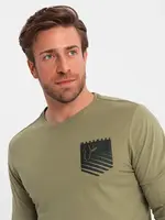 Ombre Longsleeve męski z printem w kształcie kieszonki - oliwkowy