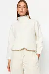 Trendyol Ecru Mikina s fleecem a detaily na zip