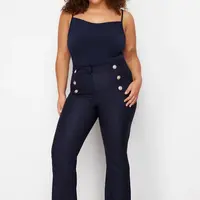 Trendyol Curve Navy Blue Bell-bottom Stylish Buttoned Woven Gathering Plus Size Fabric Trousers
