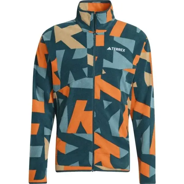 adidas TERREX MULTI PRINTED FULL-ZIP FLEECE Pánská Outdoorová bunda, tmavě zelená, velikost
