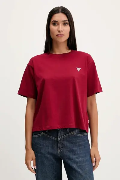 Bavlněné tričko Guess Jeans dámské, fialová barva, W4YI05 K8HM0