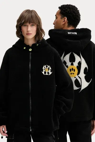 Fleecová mikina Barrow černá barva, s kapucí, vzorovaná, F5BWUAJK034