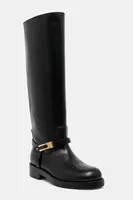 Kožené kozačky Elisabetta Franchi dámské, černá barva, na plochém podpatku, SA57B56E2