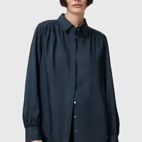 Košile AllSaints AGGIE dámská, tmavomodrá barva, regular, s klasickým límcem, W039PC