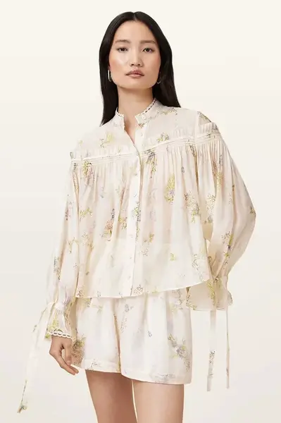 Košile AllSaints DELPHINE dámská, bílá barva, regular, se stojáčkem, W057PC
