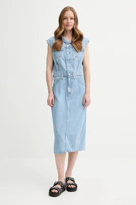 Džínové šaty Levi's ICONIC SLEEVELESS DRESS modrá barva, midi, 001WF