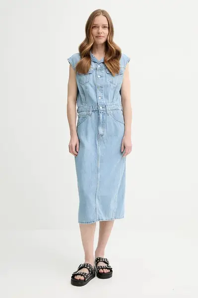 Džínové šaty Levi's ICONIC SLEEVELESS DRESS modrá barva, midi, 001WF