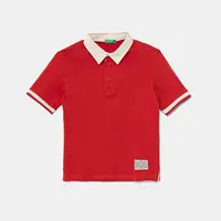Dětská bavlněná polokošile United Colors of Benetton červená barva, hladká, 3BL0G300W