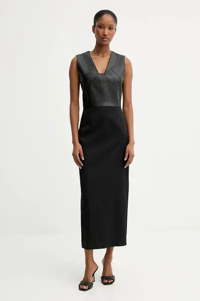 Šaty z vlněné směsi BOSS černá barva, maxi, 50543504