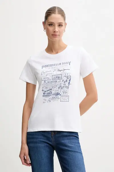 Bavlněné tričko Pepe Jeans dámské, bílá barva, PL506119