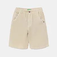 Dětské šortky s příměsí lnu United Colors of Benetton béžová barva, nastavitelný pas, 41DAC9043