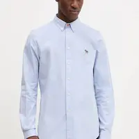 Bavlněná košile PS Paul Smith pánská, modrá barva, slim, s límečkem button-down, M2R-599R-PZEBRA