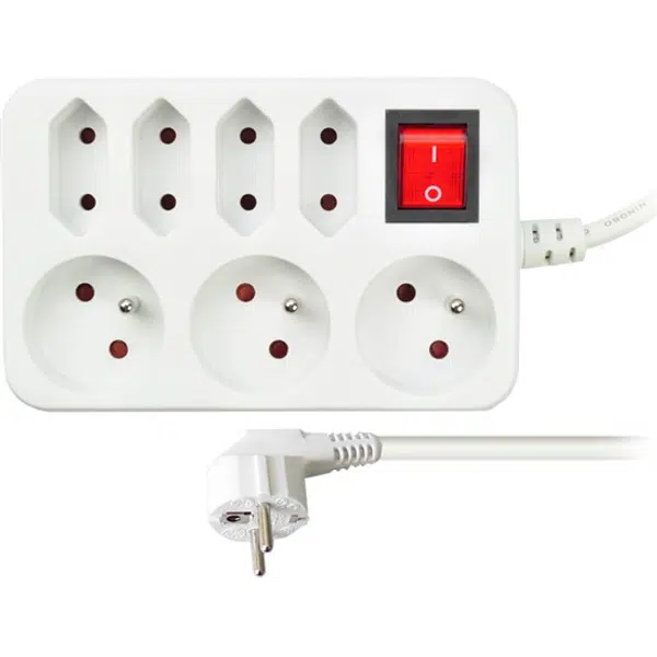 SOLIGHT Prodlužovací kabel 2 m, 3 x 1,0 mm2, 7 zásuvek a vypínač, bílý