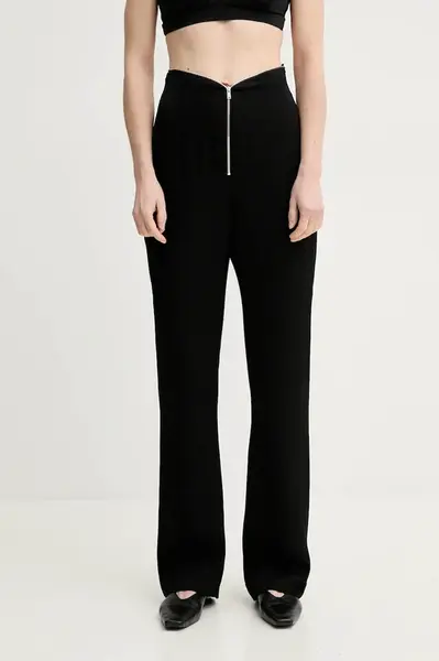 Kalhoty Nanushka LINETT dámské, černá barva, jednoduché, high waist, NW25RSPA19499