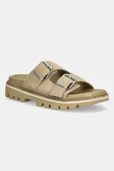 Semišové pantofle Tommy Jeans DOUBLE STRAP SANDAL SUEDE