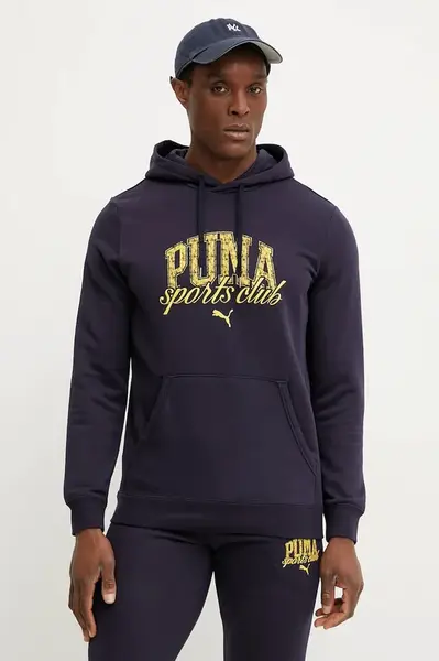 Mikina Puma pánská, tmavomodrá barva, s kapucí, s potiskem, 684649