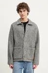 Vlněná košilová bunda A.P.C. veste thais šedá barva, oversize, WOAQS.M02912