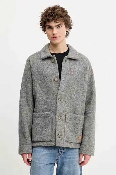 Vlněná košilová bunda A.P.C. veste thais šedá barva, oversize, WOAQS.M02912
